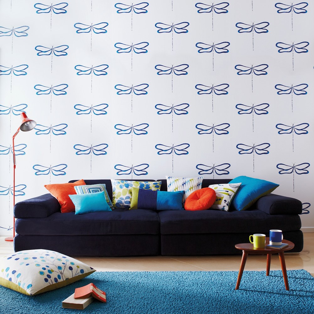 Dragonfly Wallpaper 110246 by Scion in Indigo Peacock Chalk